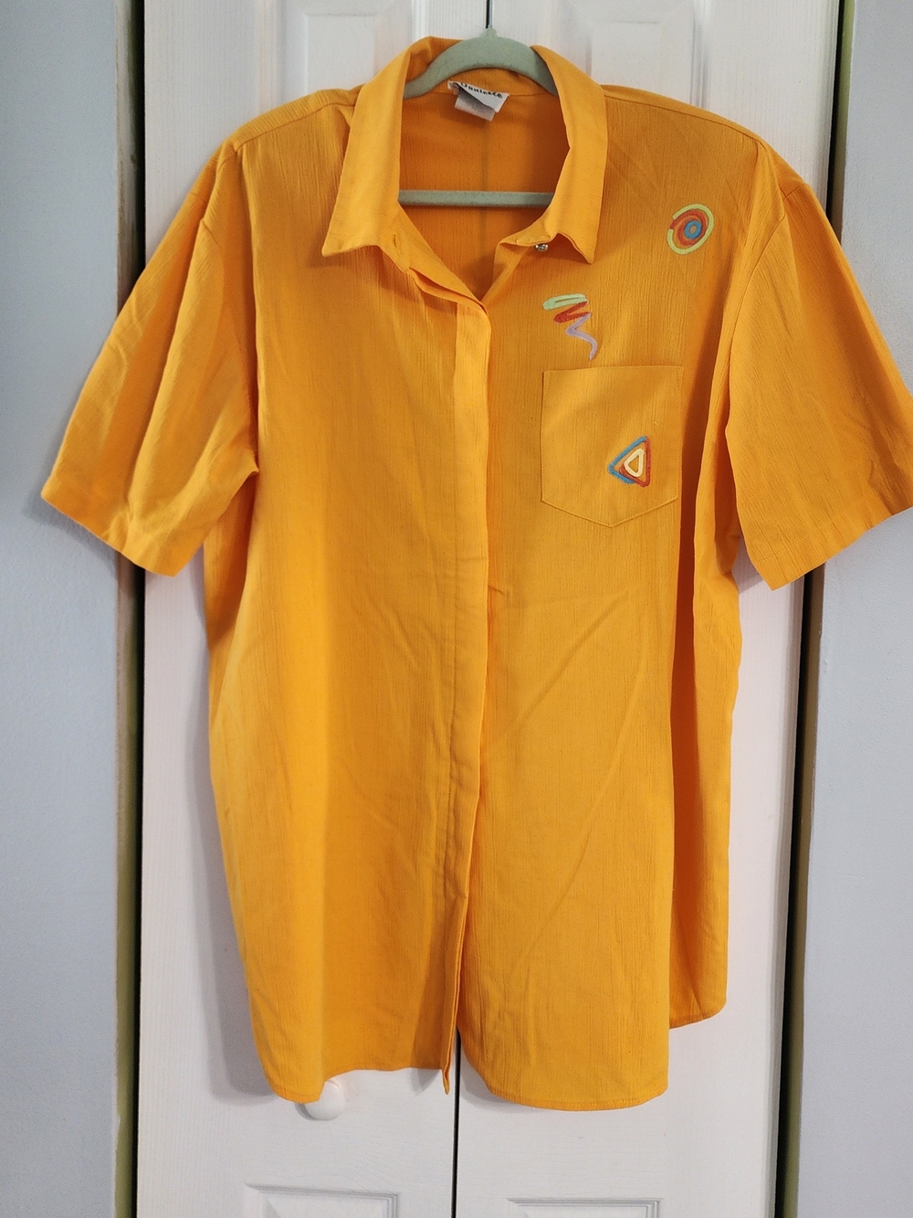 Lady Danielle Vintage Bright Yellow Embrordered Geometric Shapes 80s